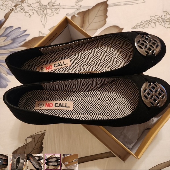No Call Shoes - Black Flats with Silver Detail